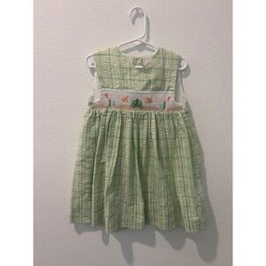 Petit Ami Girls Green Seersucker Smocked Ocean Fish Dress 3T Vintage Style